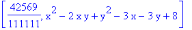 [42569/111111, x^2-2*x*y+y^2-3*x-3*y+8]